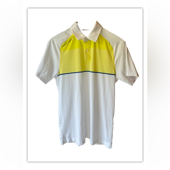 Under Armour Heatgear Men Small Yellow Striped Stretch Loose Fit Golf Polo Shirt - Picture 1 of 5
